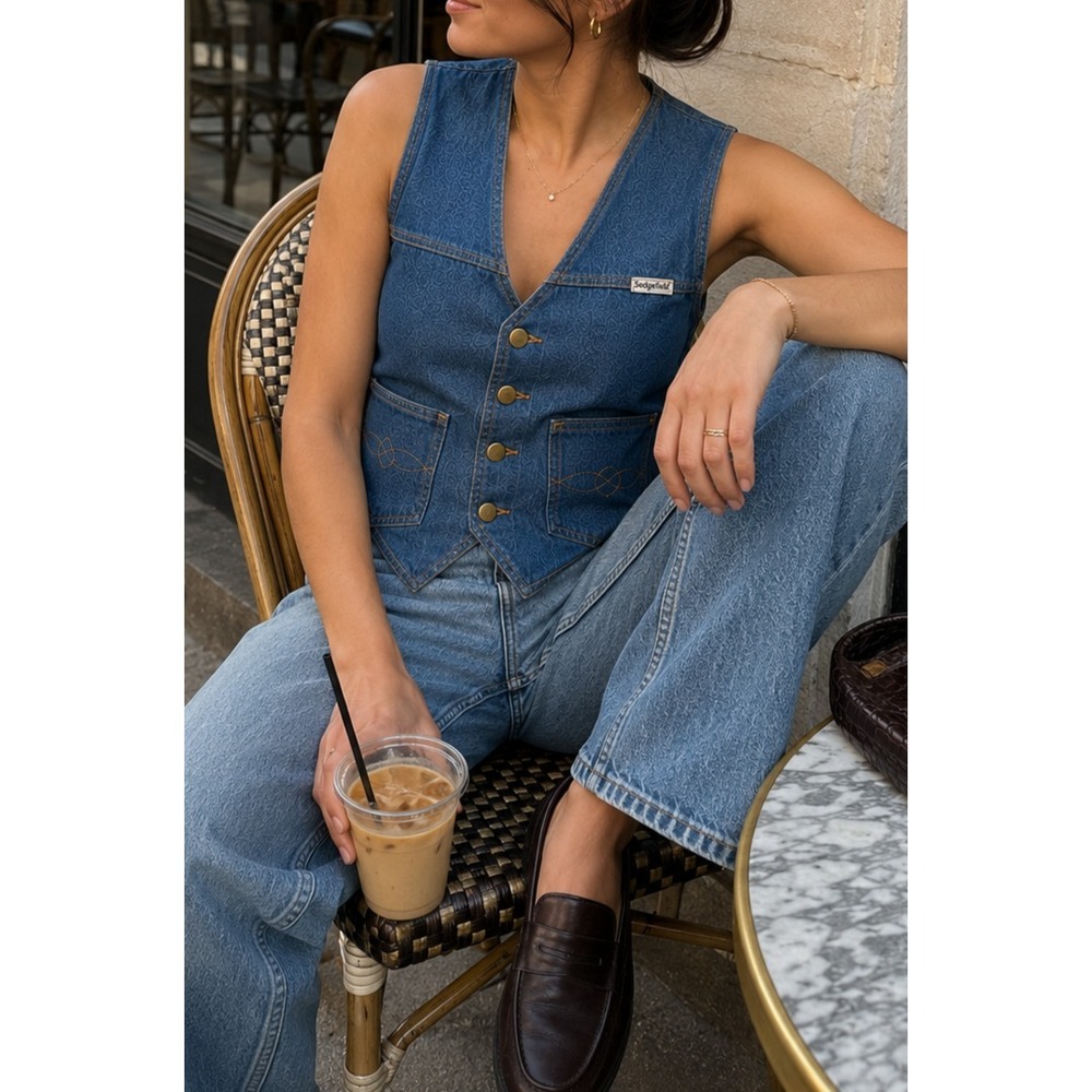 Vintage 70s Sedgefield Denim Vest USA Made Small Western Workwear